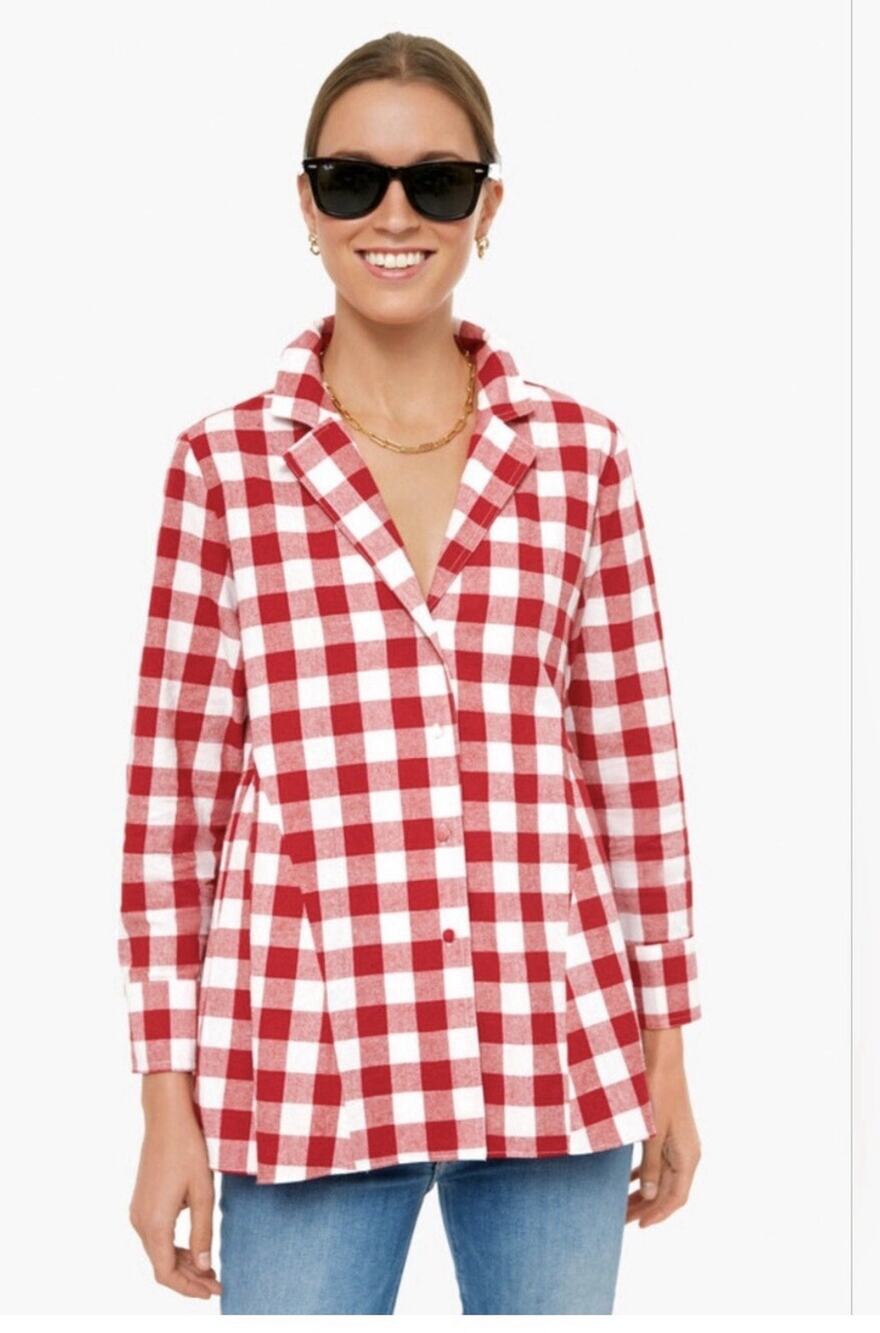 Tuckernuck Pomander Place Blouse Top Apple Red Picnic Check M
